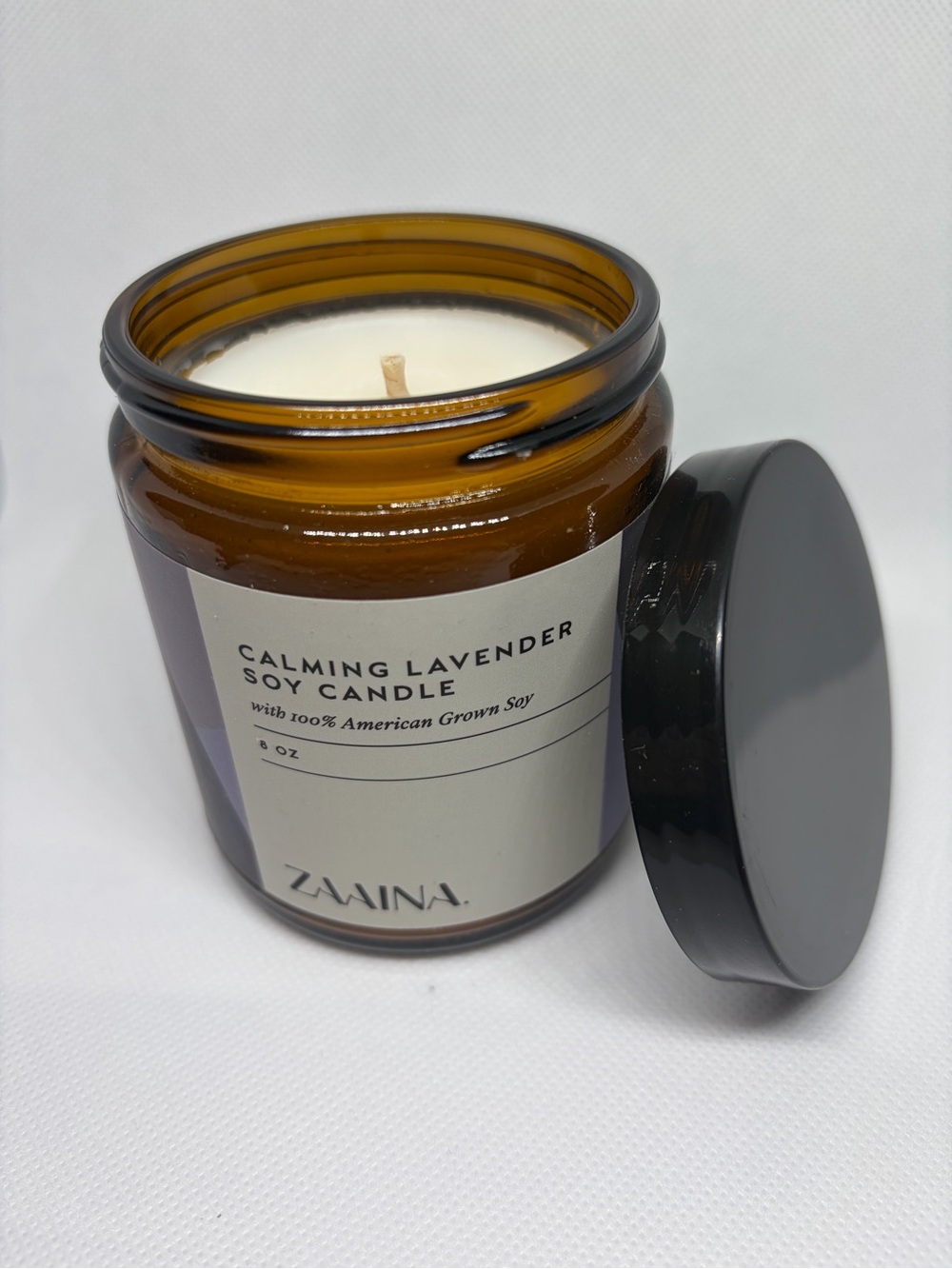 ZAAINA Calming Lavender Scented Soy Wax Candle 8 oz Glass Jar, 1 Pack